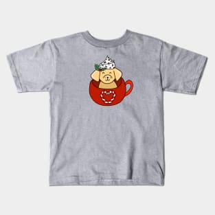 Holiday Christmas Dog in a Festive Candy Cane Heart Mug, made by EndlessEmporium Kids T-Shirt